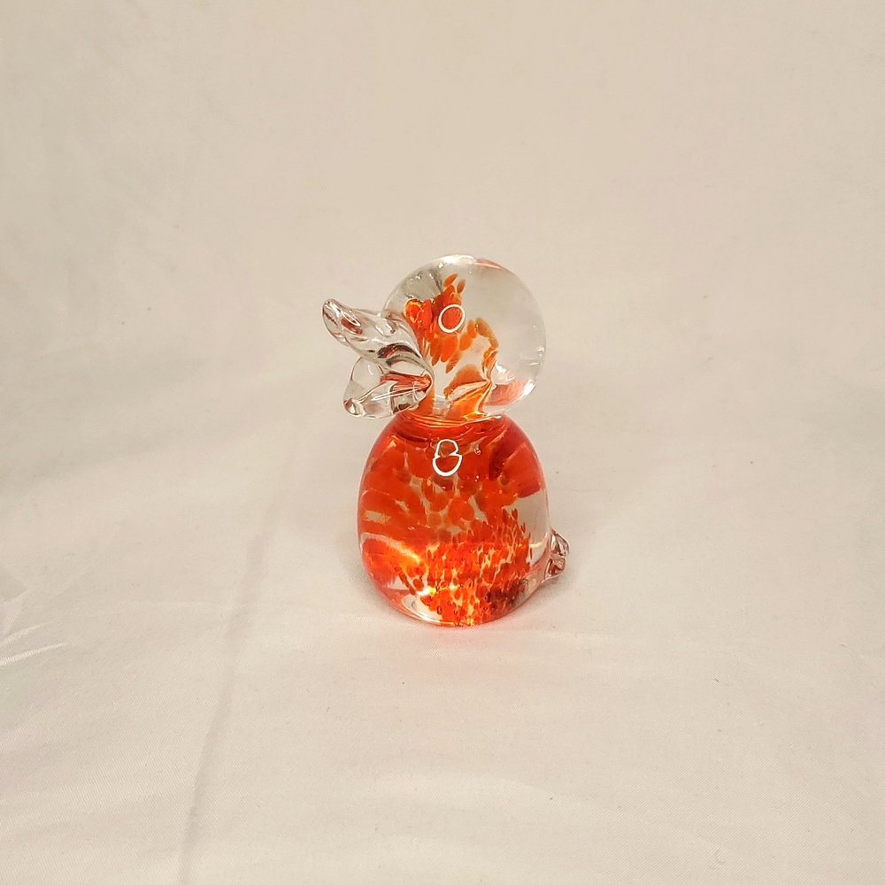 Art Glass Duck Orange Paper Weight Figurine Clear Glass